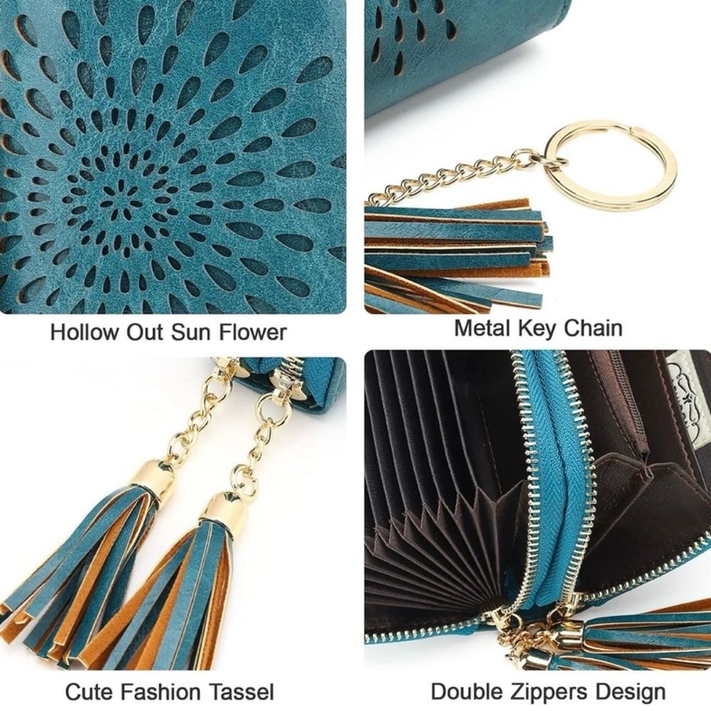 🆕 Teal Wallet with Tassel Keychain | RFID Blocking - Picture 4 of 9